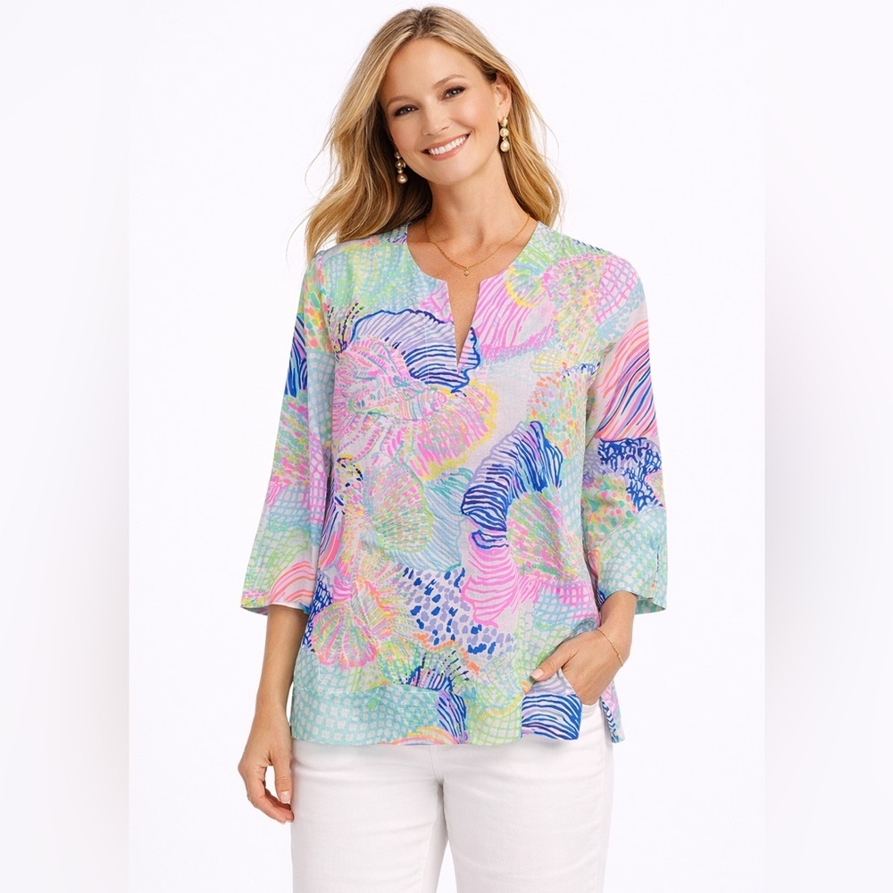 Lilly Pulitzer Womens Amelia Island May Roar Of The Seas Tunic Top Sz XS Coastal